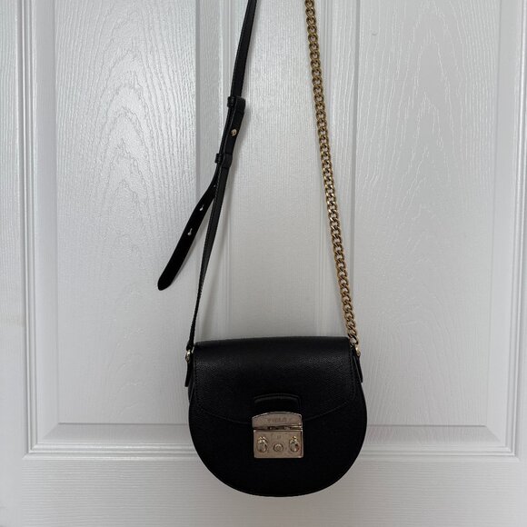 Furla Metropolis Leather Black Crossbody Bag Small Half-moon - Picture 1 of 10